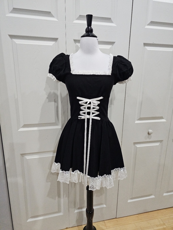 Dolls Kill Widow Cute Goth Absolute Grim Black White Lace Up Corset Mini Dress S - Picture 11 of 11